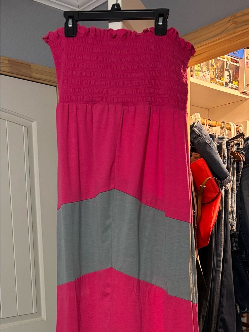 Women's Pink and Gray Stripe Maxi Dress